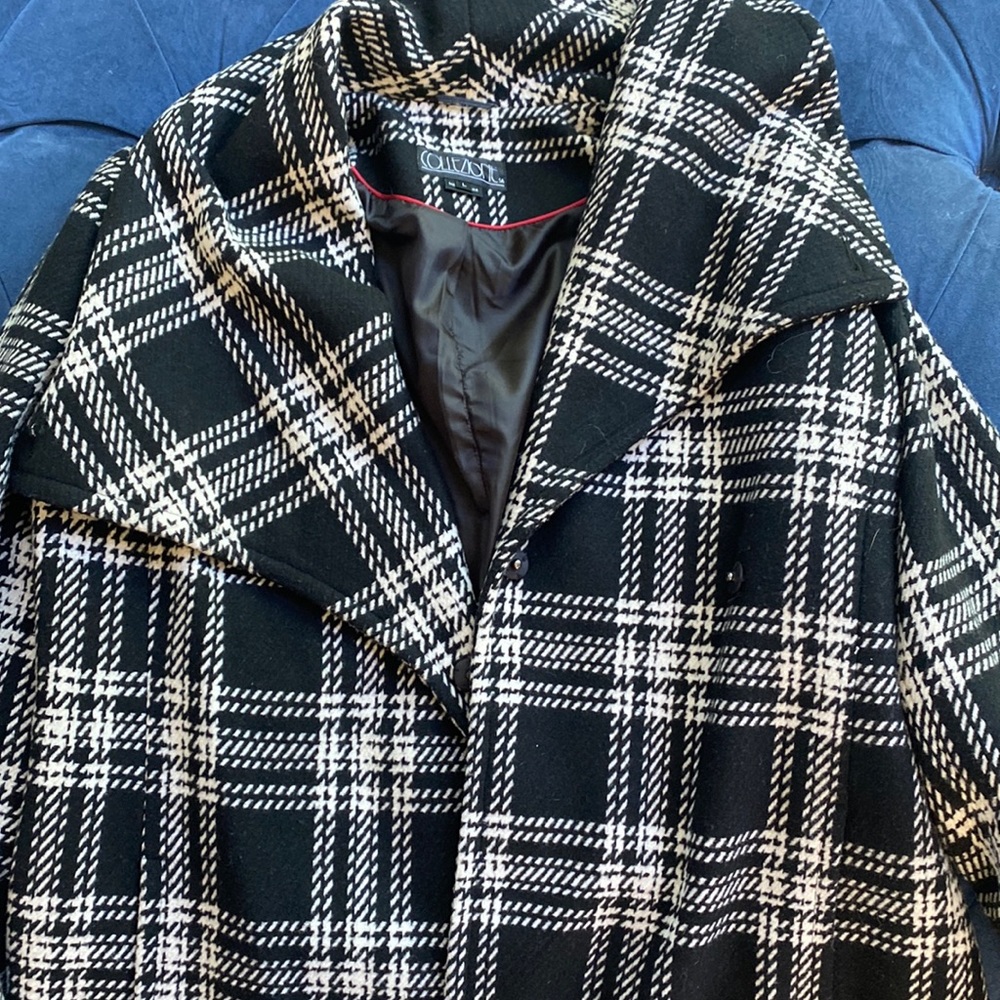 Women’s black and white pea coat